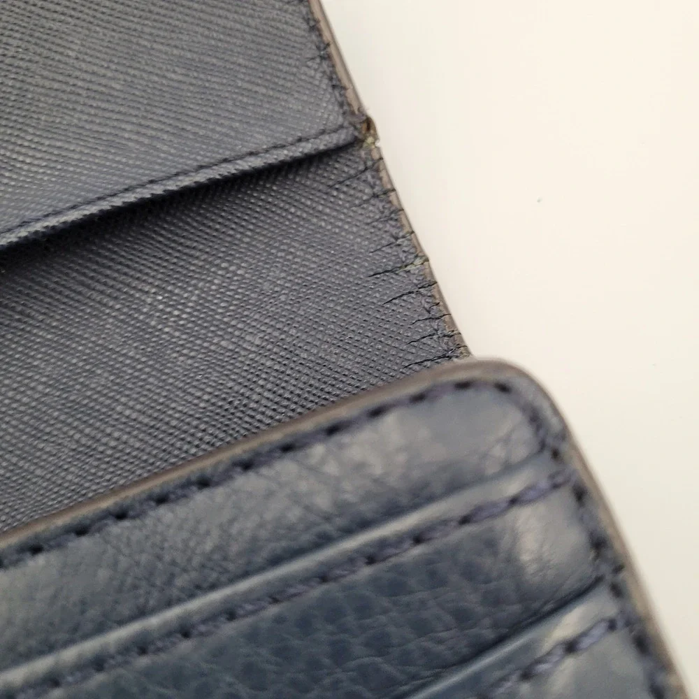 Michael Kors MK Envelop Fulton Flap Wallet Navy Blue Leather Gold Logo Long Fair